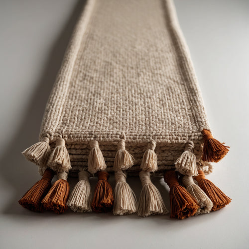 Camino de Mesa con Pompón Cuero Tipo Lino 180x35cm