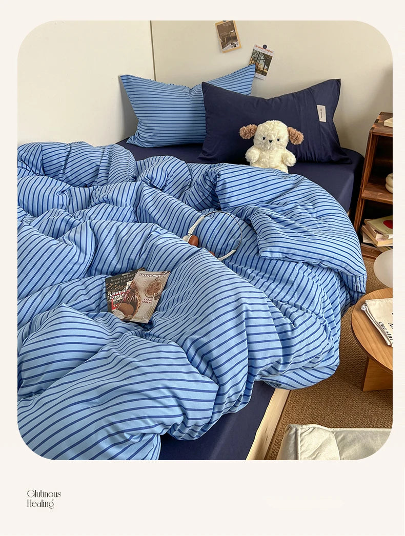 Juego de Funda Nórdica Rayas Azul con Funda Almohada