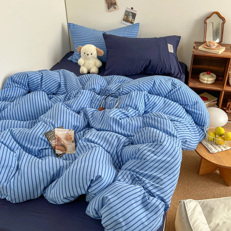 Juego de Funda Nórdica Rayas Azul con Funda Almohada