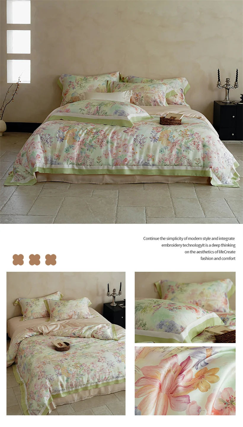 Juego de Ropa de Cama Seda de Morera 100% 22 Momme Floral