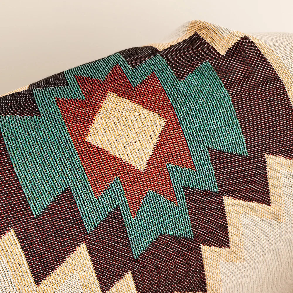 Manta Bohemia Azteca con Flecos Tejida Vintage Doble