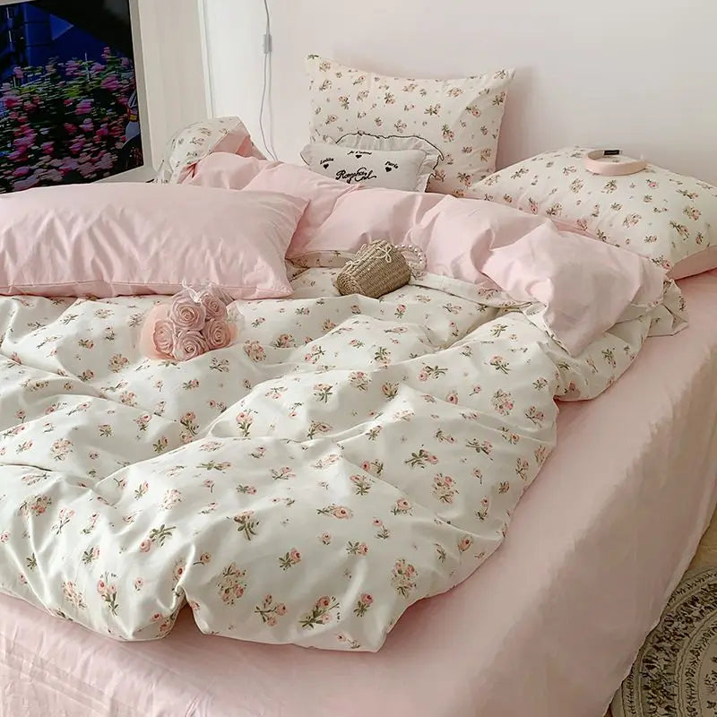Juego de Cama Floral Rosa Microfibra 1,5 y 2 Plazas