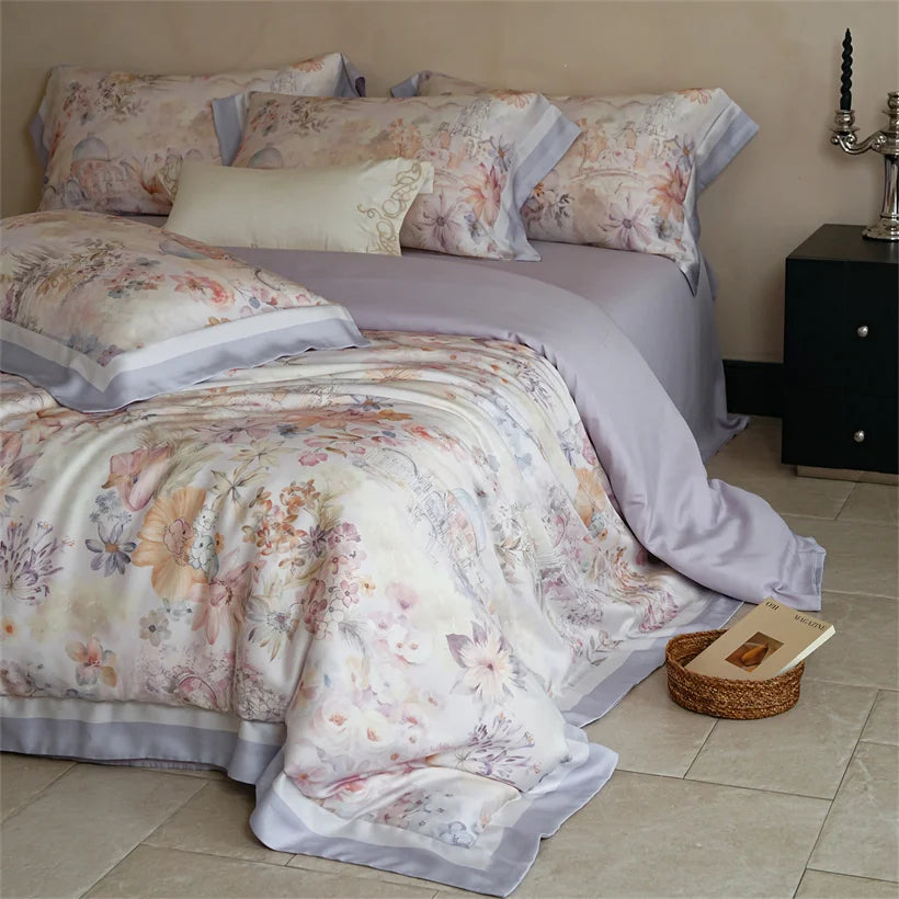 Juego de Ropa de Cama Seda de Morera 100% 22 Momme Floral