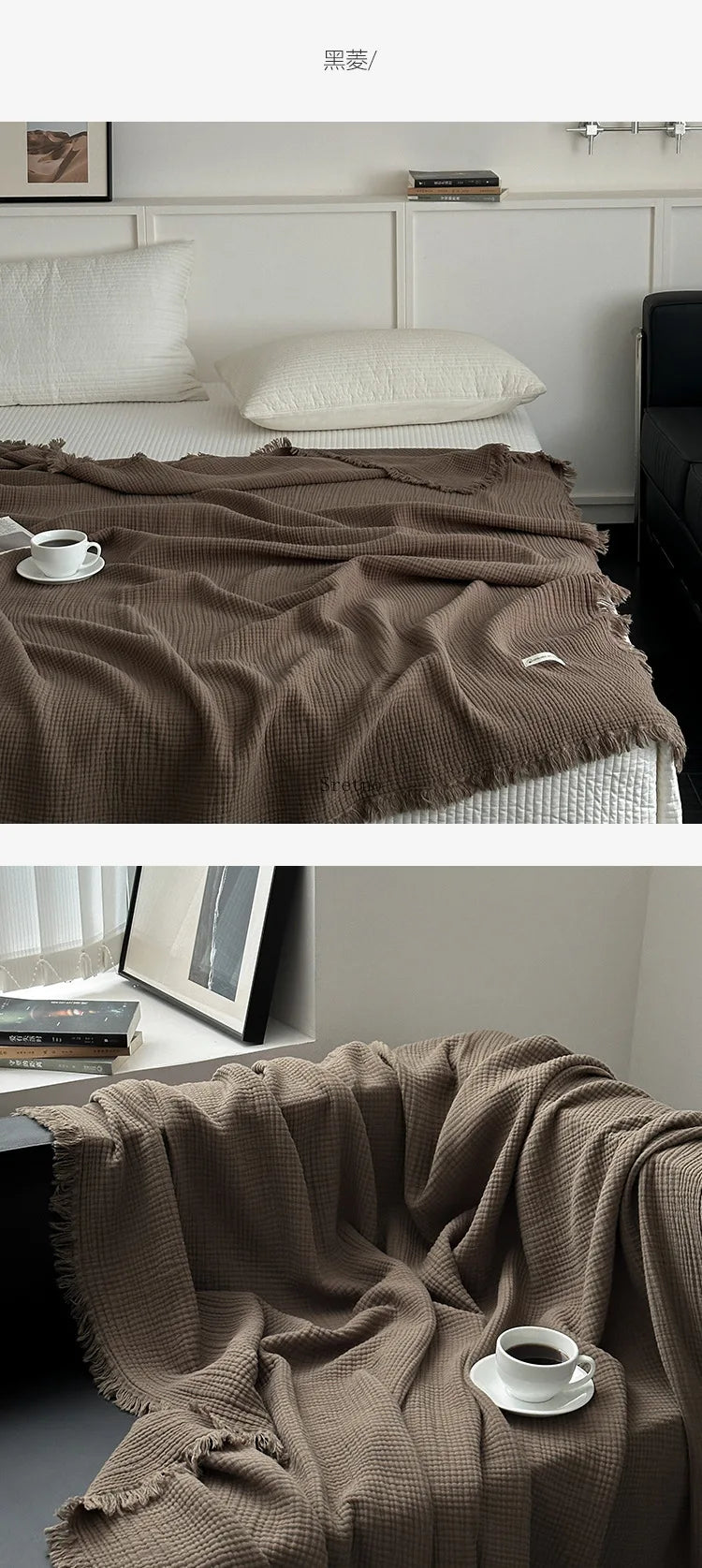 Manta Algodón 100% con Borlas 4 Capas para Sofá y Siesta