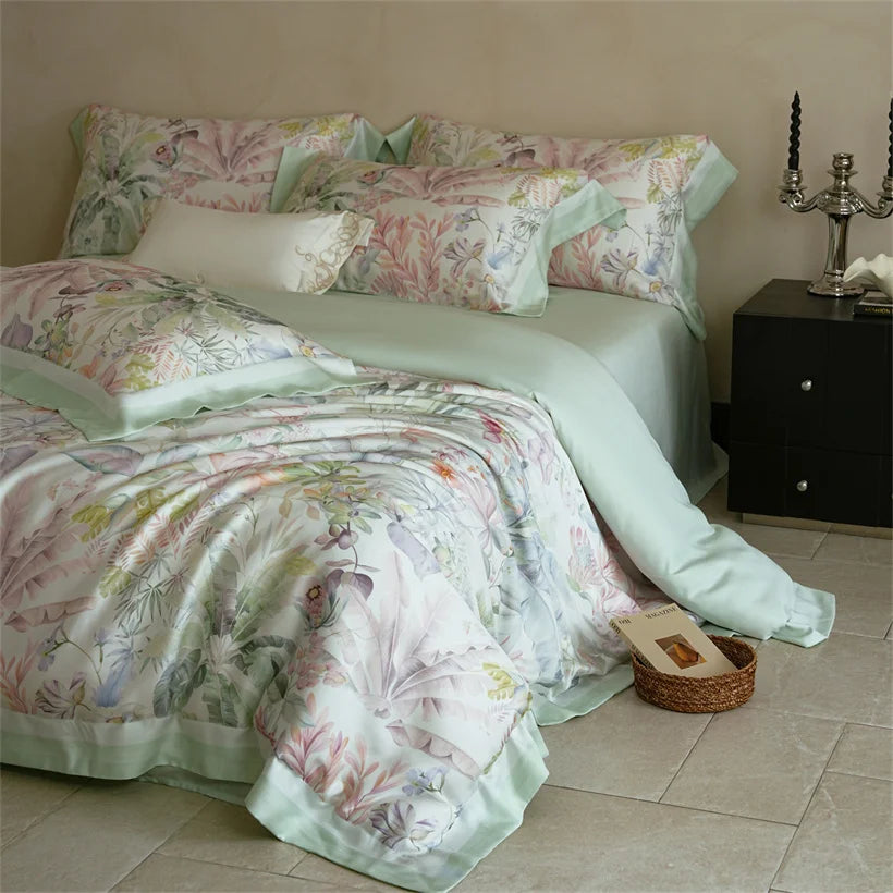 Juego de Ropa de Cama Seda de Morera 100% 22 Momme Floral