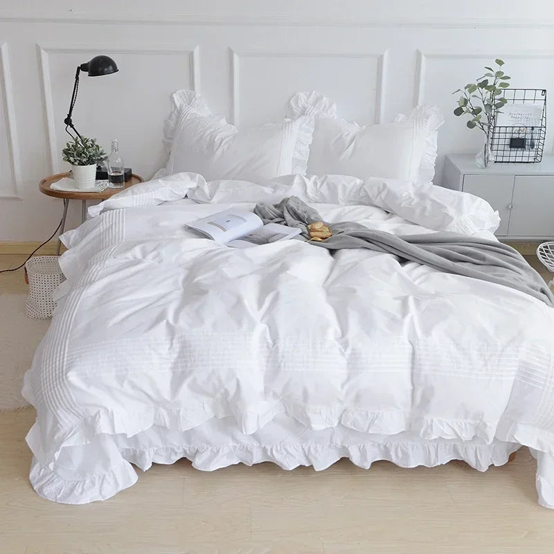 Juego de Funda Nórdica Blanca con Volantes Artesanales Queen