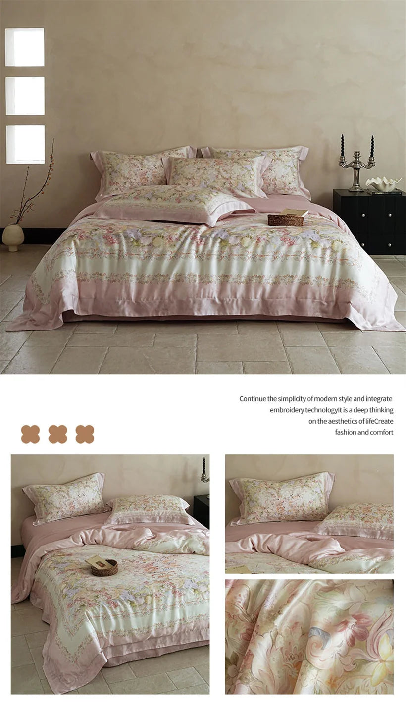 Juego de Ropa de Cama Seda de Morera 100% 22 Momme Floral