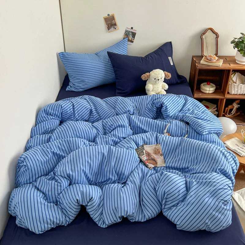 Juego de Funda Nórdica Rayas Azul con Funda Almohada