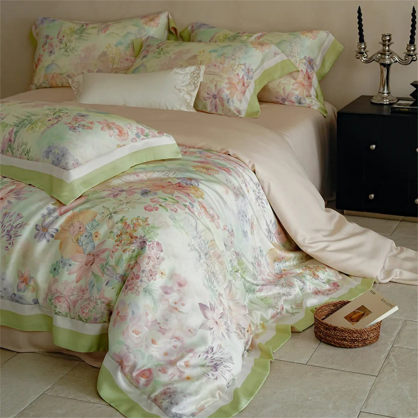 Juego de Ropa de Cama Seda de Morera 100% 22 Momme Floral