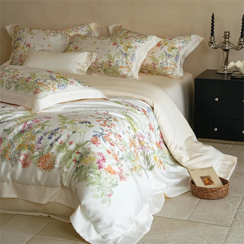 Juego de Ropa de Cama Seda de Morera 100% 22 Momme Floral