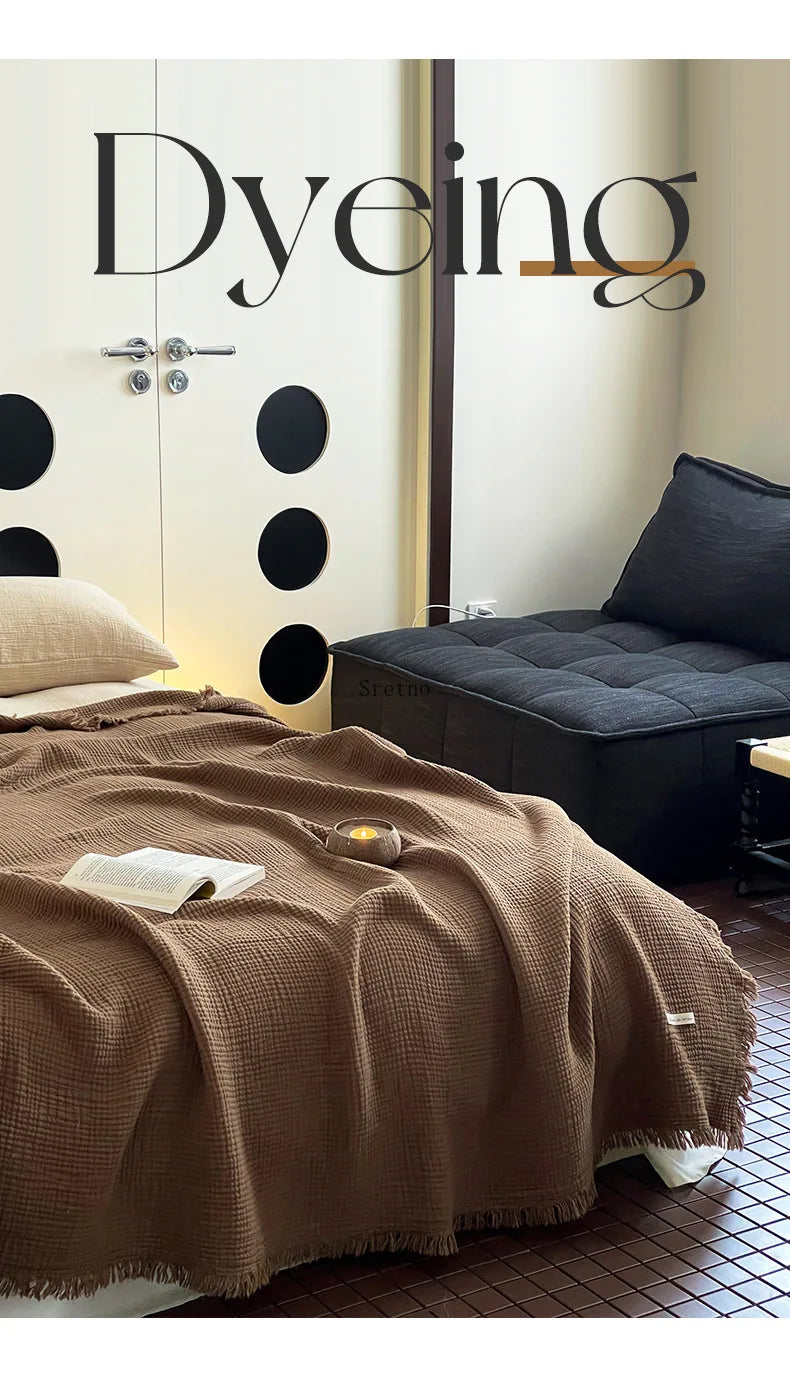 Manta Algodón 100% con Borlas 4 Capas para Sofá y Siesta