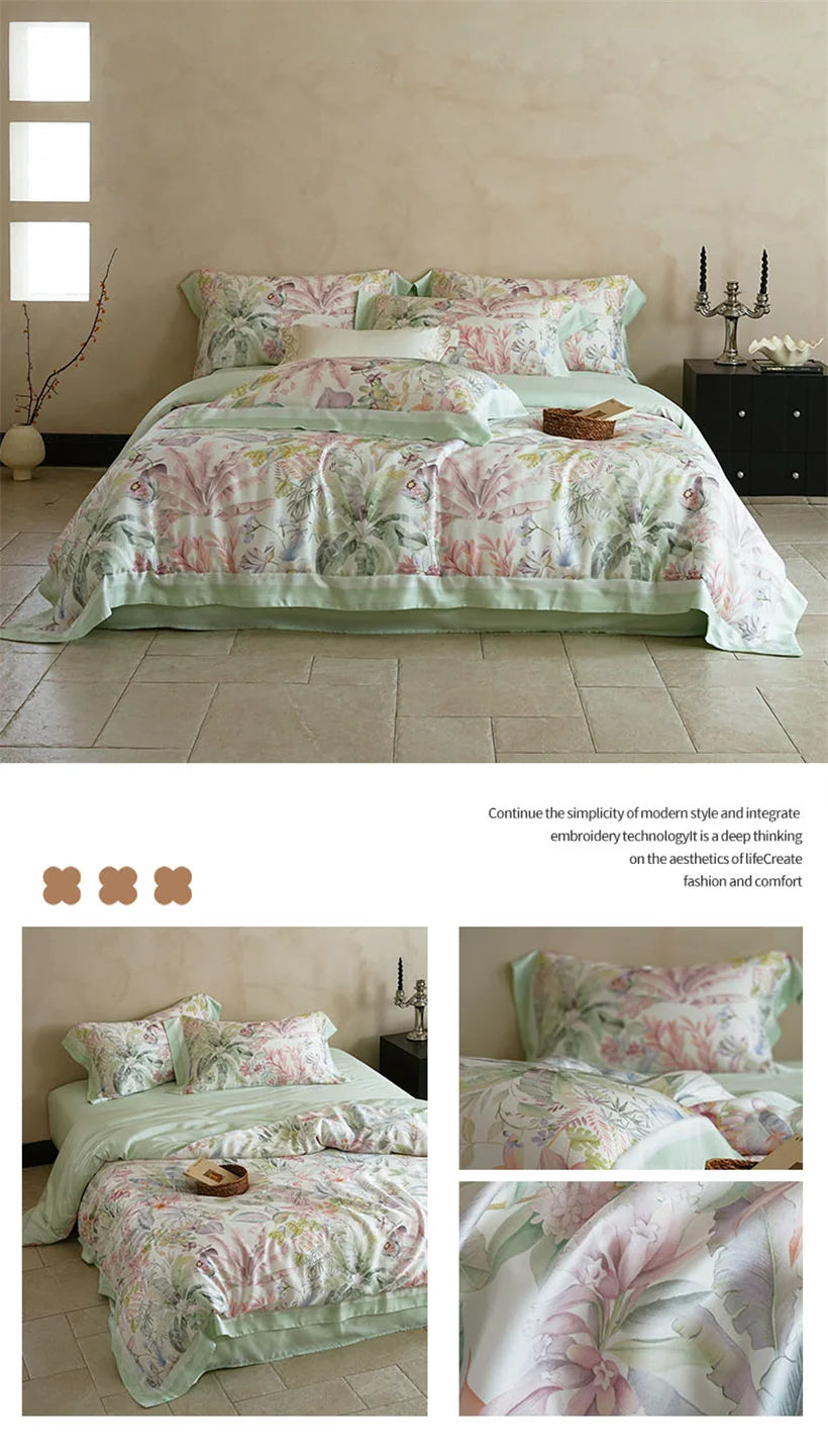 Juego de Ropa de Cama Seda de Morera 100% 22 Momme Floral
