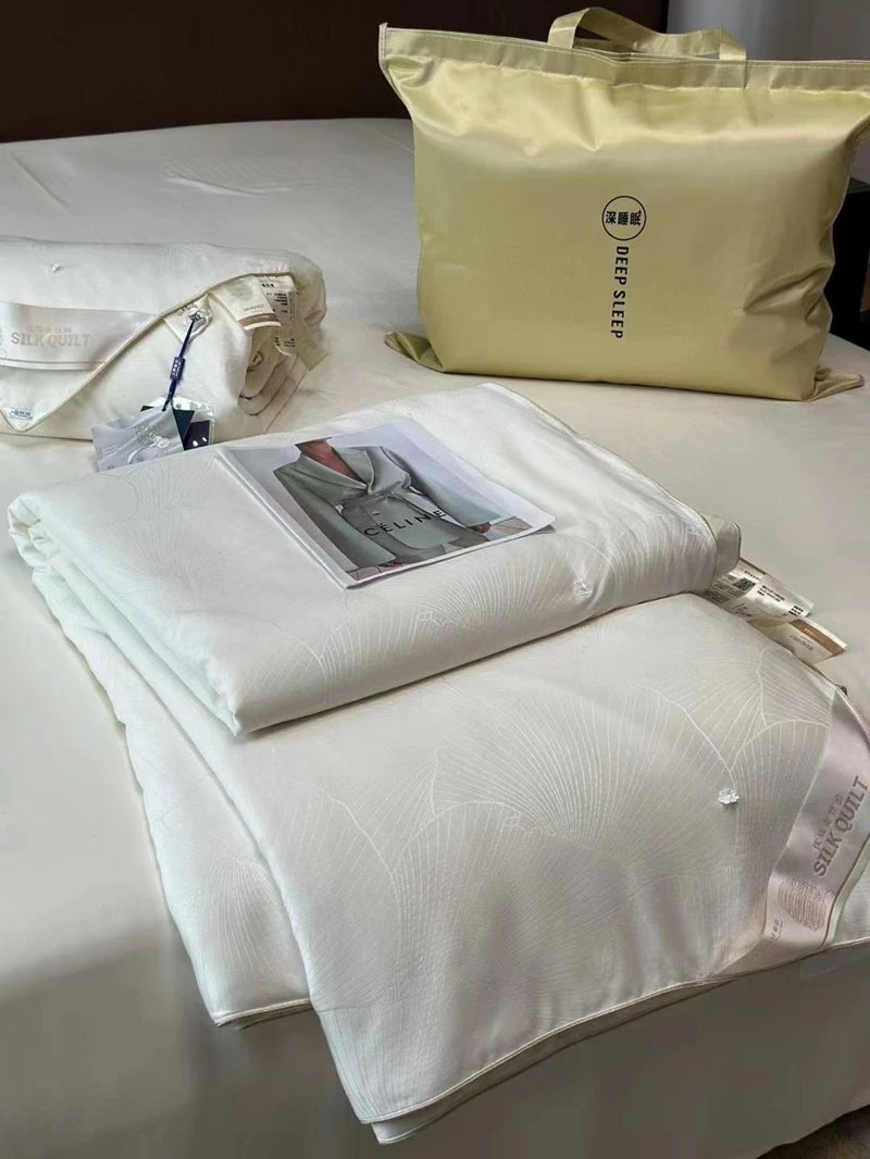 Edredón Seda Natural Queen Jacquard Lyocell Verano Blanco