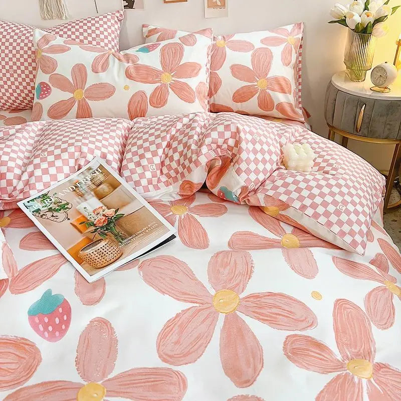 Juego de Cama Floral Rosa Microfibra 1,5 y 2 Plazas