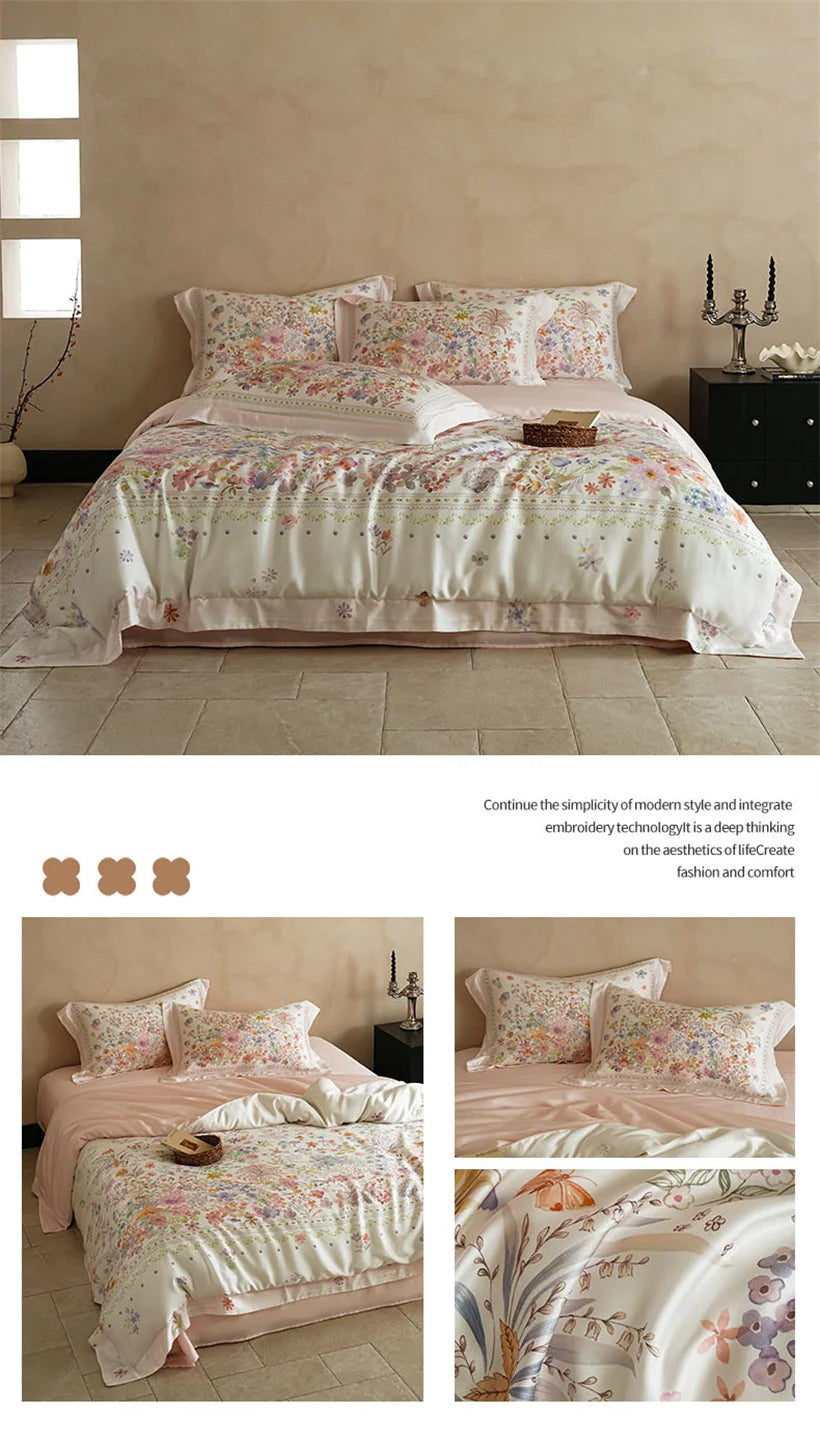 Juego de Ropa de Cama Seda de Morera 100% 22 Momme Floral
