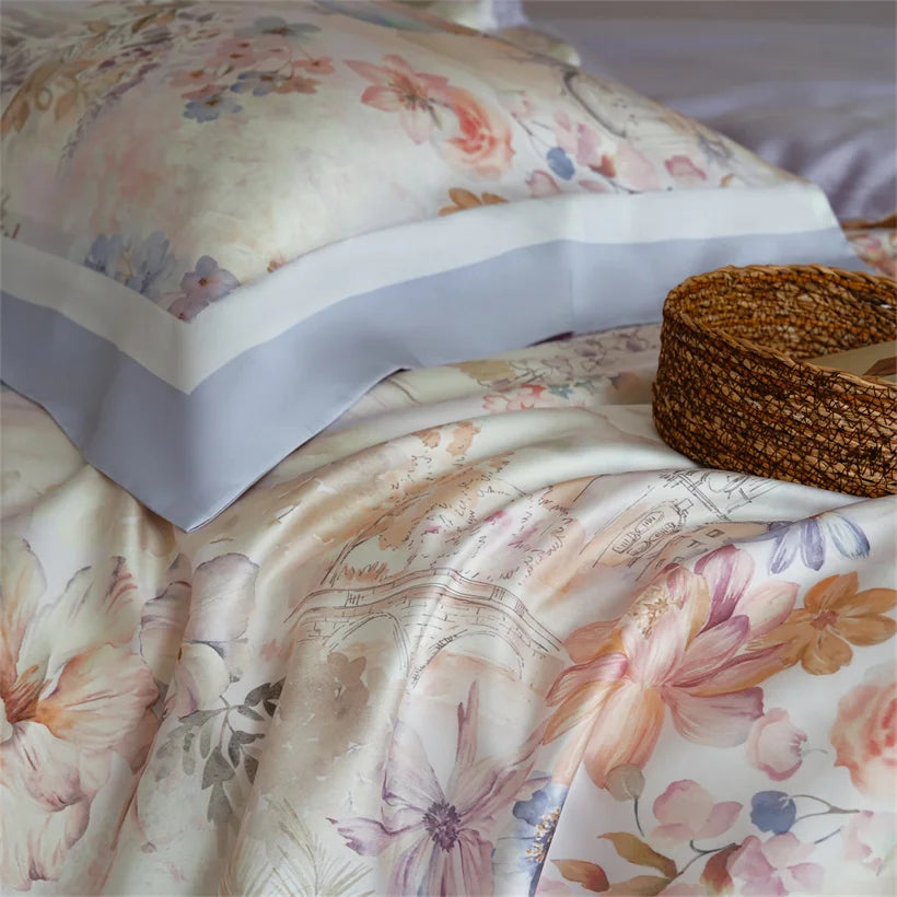 Juego de Ropa de Cama Seda de Morera 100% 22 Momme Floral