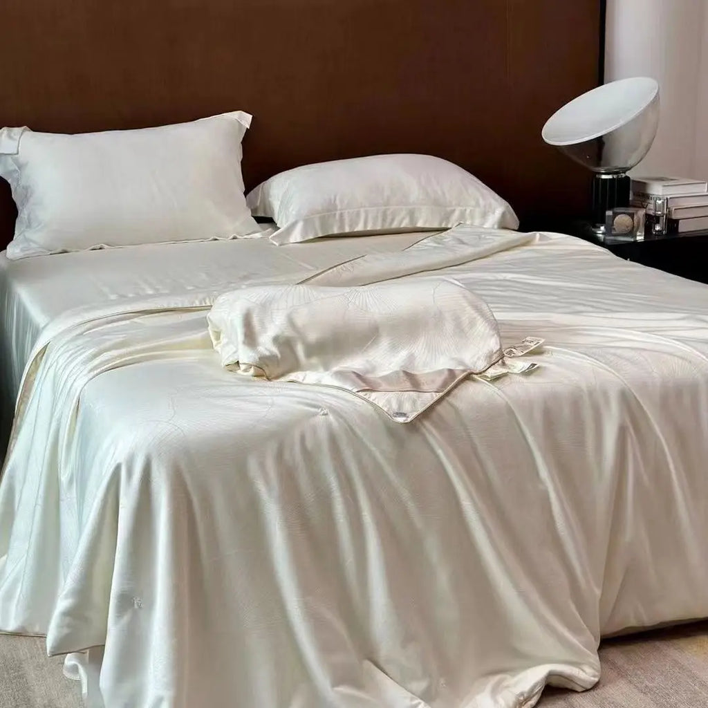 Edredón Seda Natural Queen Jacquard Lyocell Verano Blanco