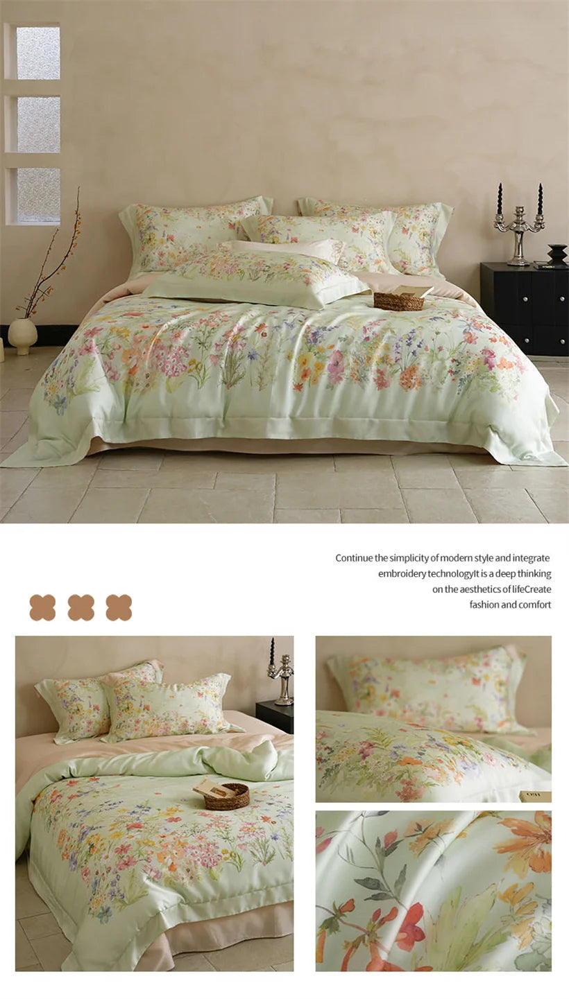 Juego de Ropa de Cama Seda de Morera 100% 22 Momme Floral
