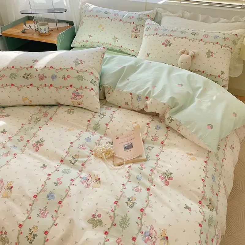Juego de Cama Floral Rosa Microfibra 1,5 y 2 Plazas