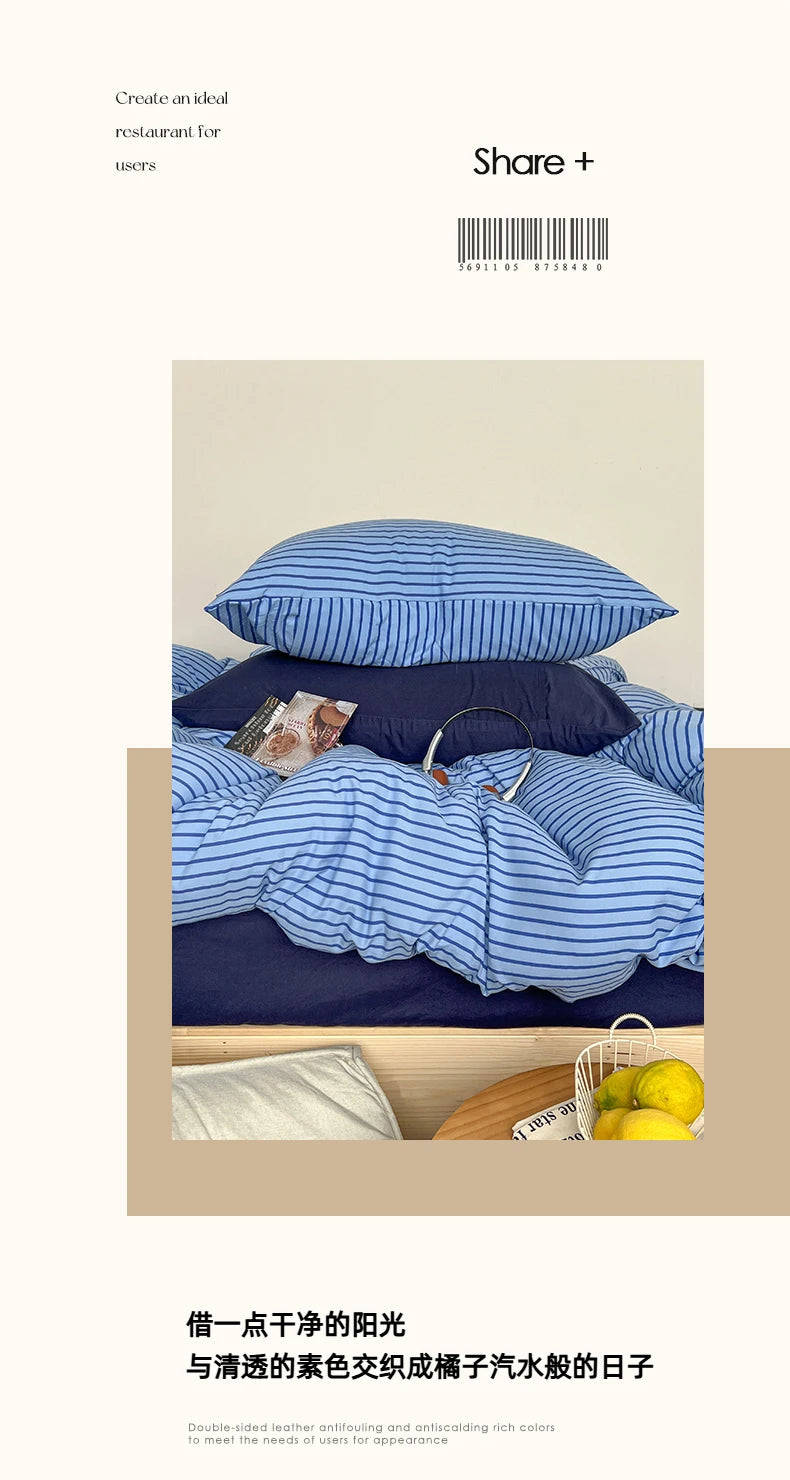 Juego de Funda Nórdica Rayas Azul con Funda Almohada