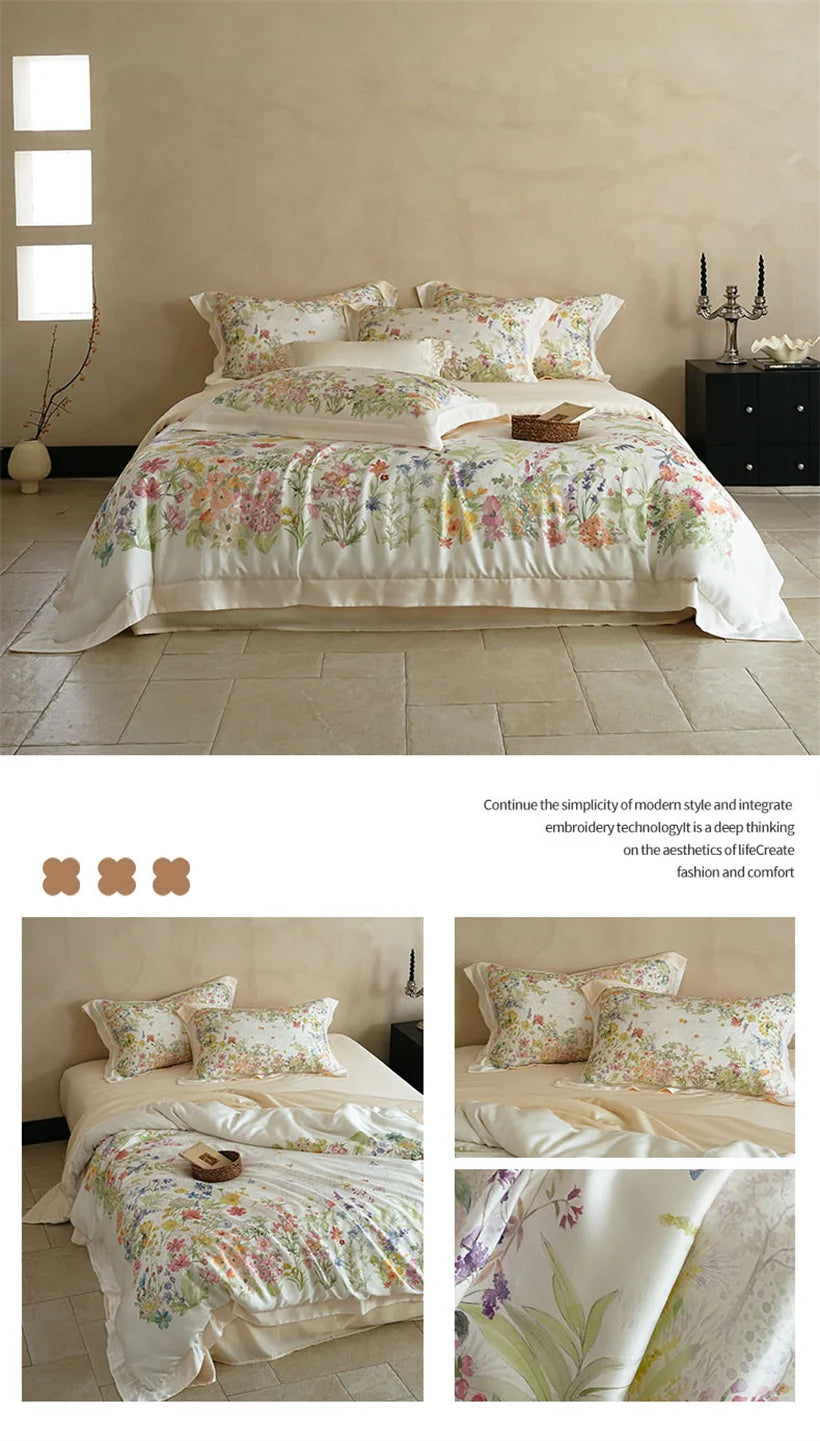 Juego de Ropa de Cama Seda de Morera 100% 22 Momme Floral