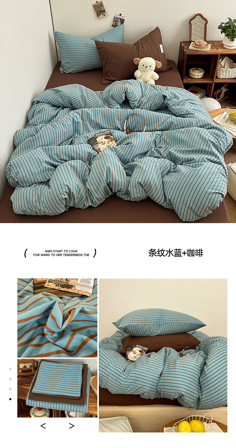 Juego de Funda Nórdica Rayas Azul con Funda Almohada