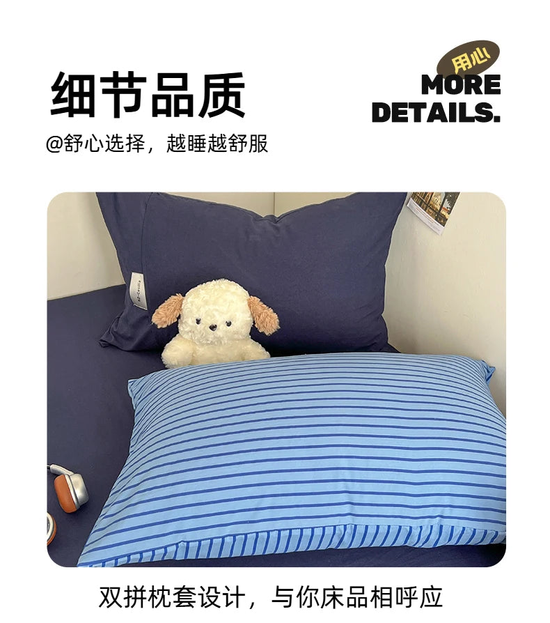 Juego de Funda Nórdica Rayas Azul con Funda Almohada