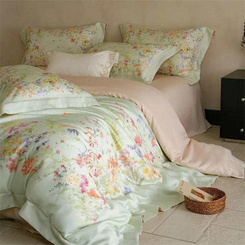 Juego de Ropa de Cama Seda de Morera 100% 22 Momme Floral