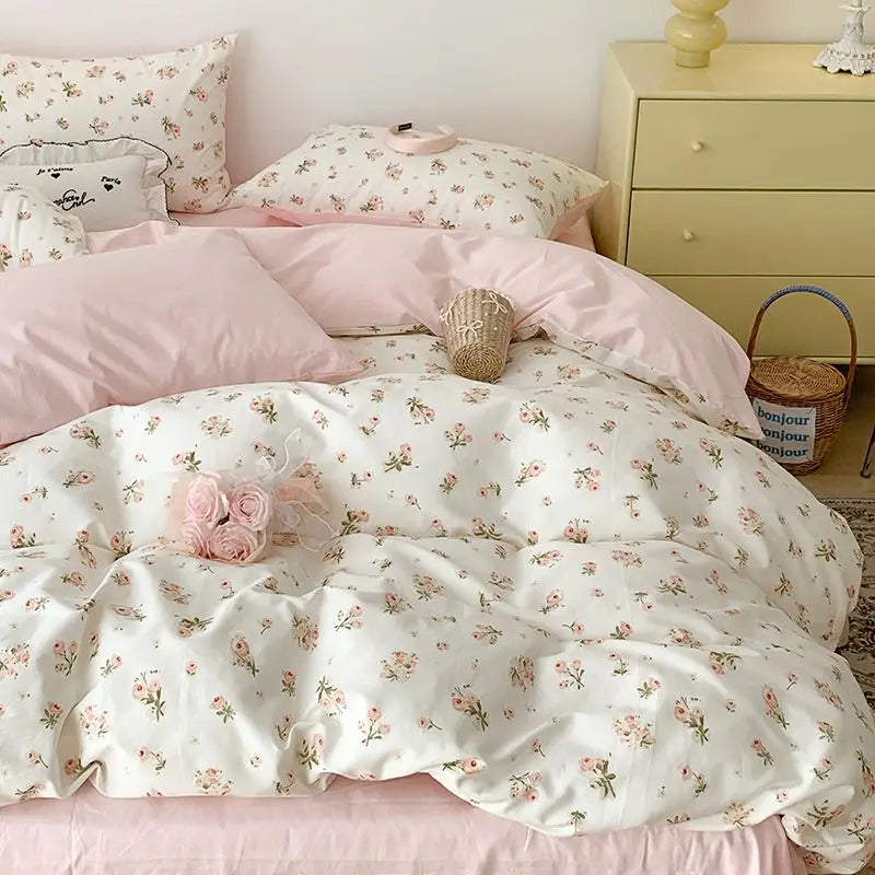 Juego de Cama Floral Rosa Microfibra 1,5 y 2 Plazas