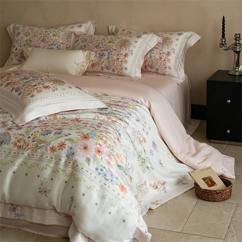 Juego de Ropa de Cama Seda de Morera 100% 22 Momme Floral