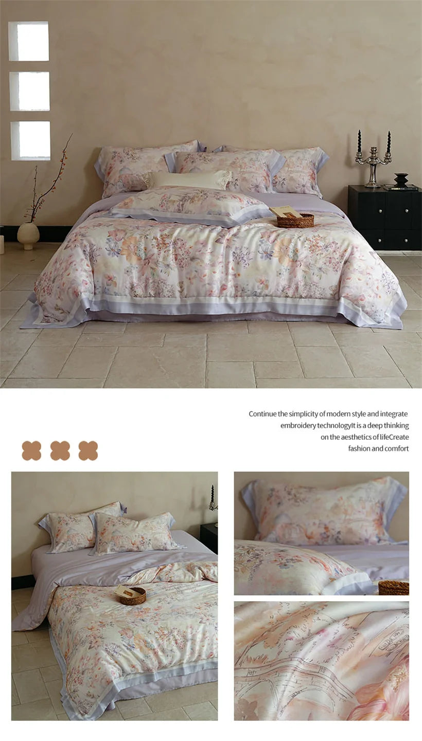 Juego de Ropa de Cama Seda de Morera 100% 22 Momme Floral