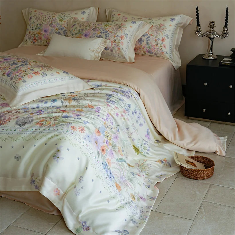 Juego de Ropa de Cama Seda de Morera 100% 22 Momme Floral