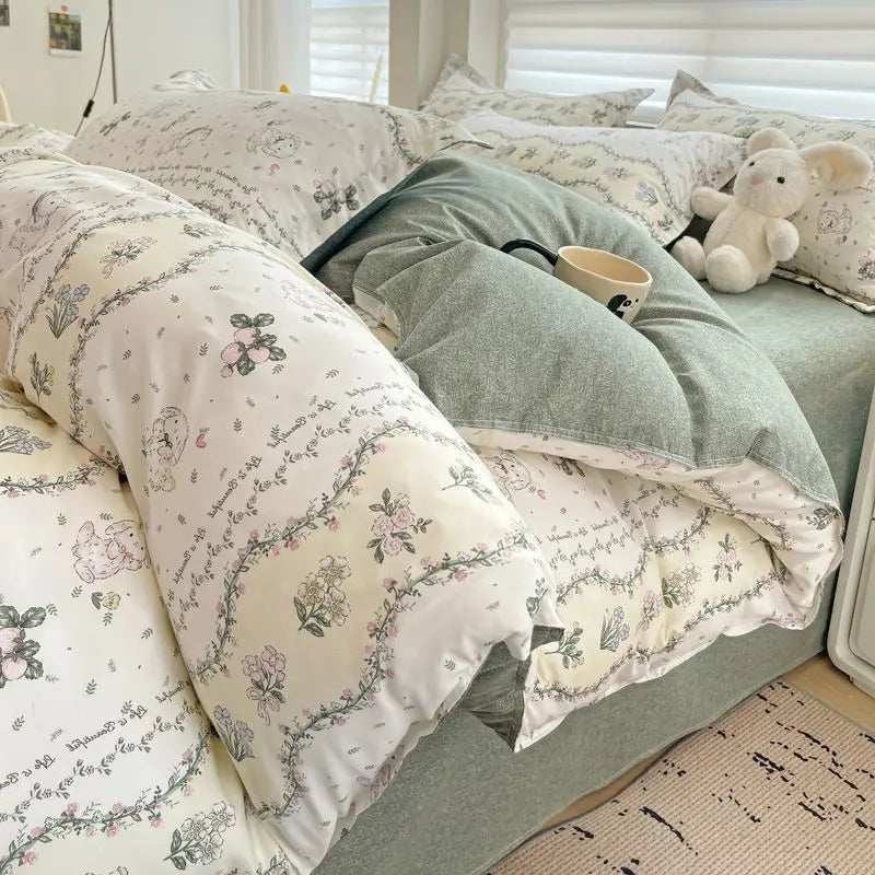 Juego de Cama Floral Rosa Microfibra 1,5 y 2 Plazas