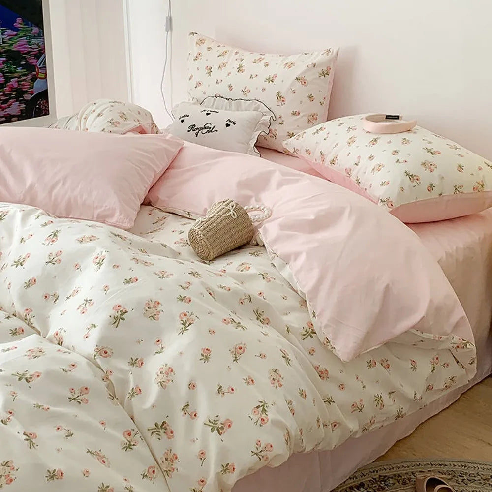 Juego de Cama Floral Rosa Microfibra 1,5 y 2 Plazas