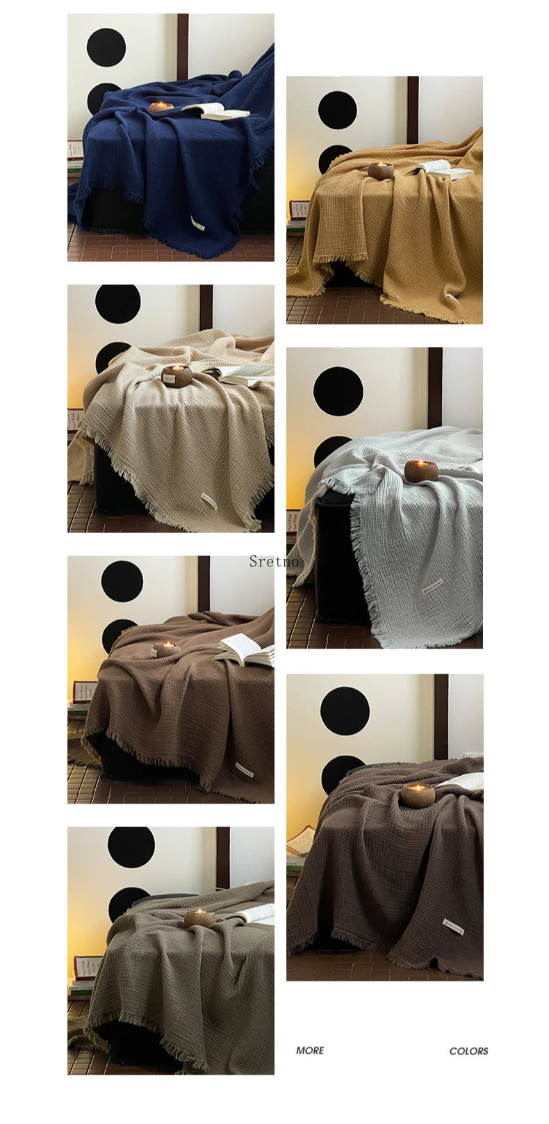 Manta Algodón 100% con Borlas 4 Capas para Sofá y Siesta
