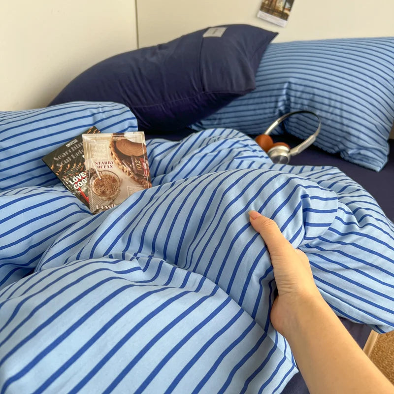 Juego de Funda Nórdica Rayas Azul con Funda Almohada