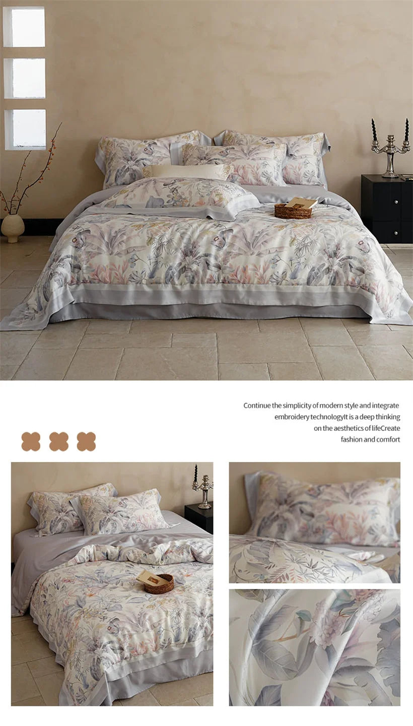 Juego de Ropa de Cama Seda de Morera 100% 22 Momme Floral