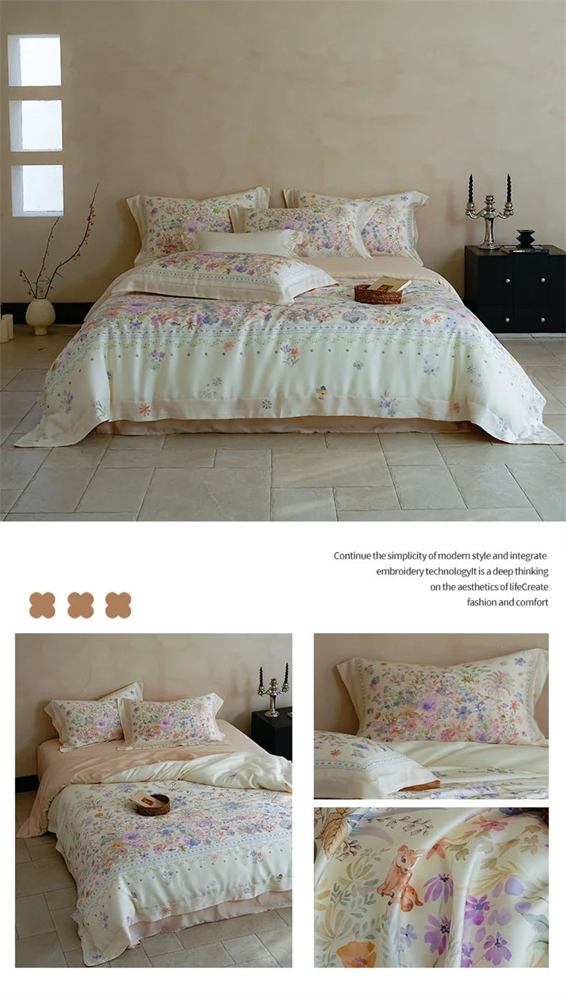 Juego de Ropa de Cama Seda de Morera 100% 22 Momme Floral