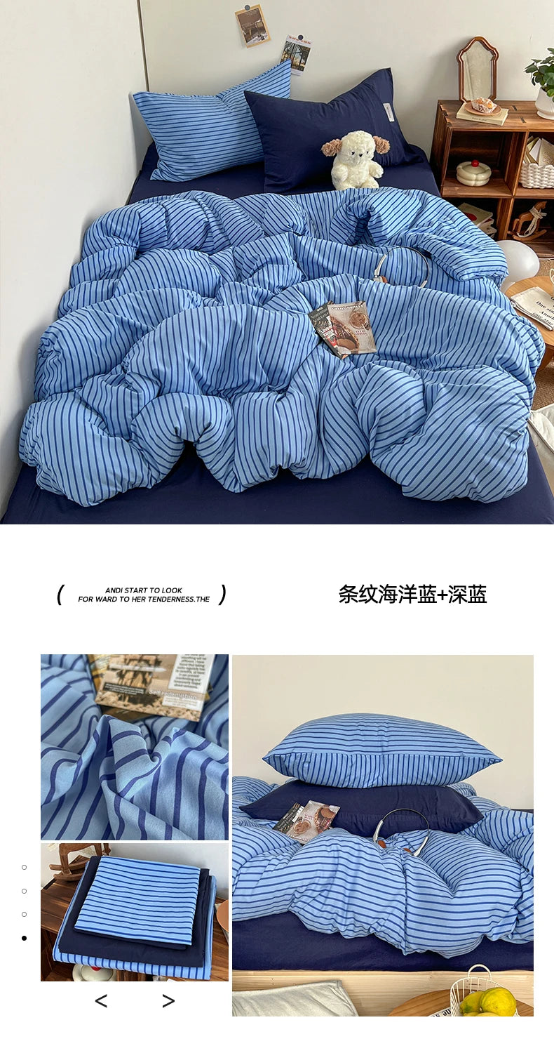 Juego de Funda Nórdica Rayas Azul con Funda Almohada